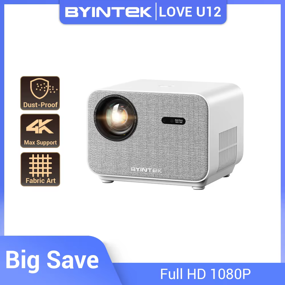 Bild von Byintek love u12 full hd 1080p projektor 4k audio mit 5,2 ansi und wifi6 bluetooth android heimkino
