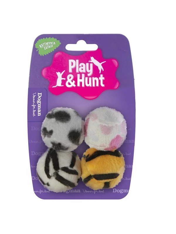 Bild von Dogman Cat Toy Plush Covered Ball 4cm (4-Pack Assorted)