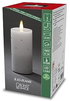 Bild von Konstsmide LED Echtwachskerze, weiß, mit 3D Flamme und Kristallen, mit 4h und 8h Timer, 1 flackernde warm weiße Diode, batteriebetrieben, Innen, 2 x C 1.5V (exkl.) - 1838-100