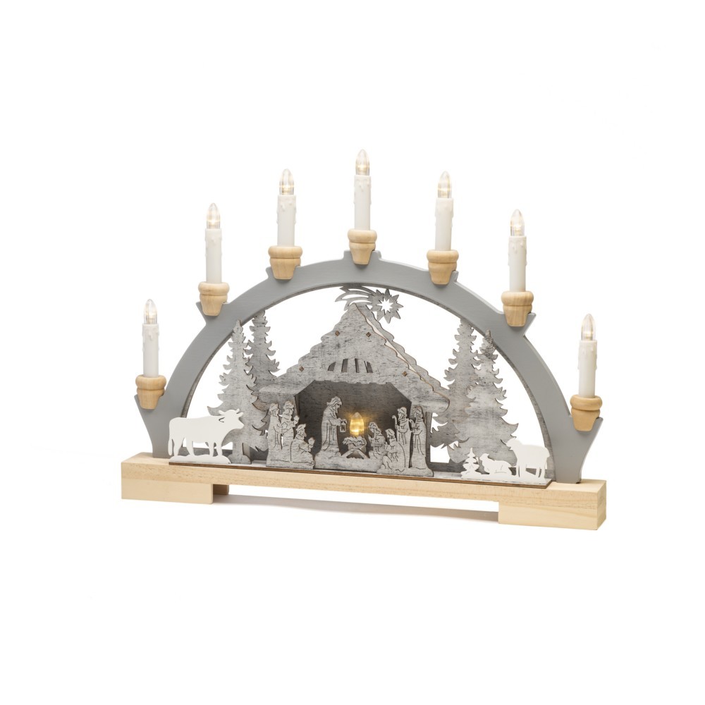 Bild von Konstsmide Christmas Lights/LED Nativity Scene Wooden Table Decoration/Indoor Use (IP20)/Transformer or Battery Operation (Excl.)/10 Warm White Diodes/Transparent Cable, Wood, Grey