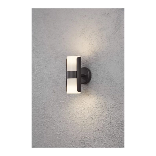Bild von Harmonievolle Wandleuchte Modena mit doppeltem Lichtkegel aus Aluminium in schwarz und opalem Acrylglas, GU10 Fassung, IP54