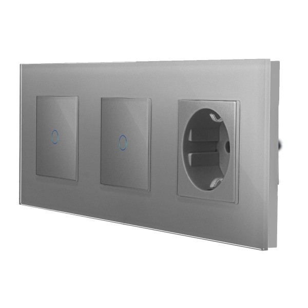 Bild von Glas 2 Touch-Lichtschalter + Steckdose Grau LXBG3/P701-71-15 POINT