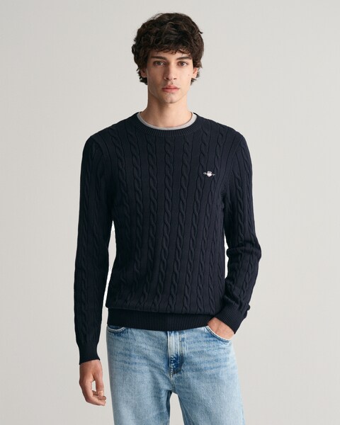 Bild von Gant Strickpullover »COTTON CABLE C-NECK«, mit Wappen-Logostickerei auf der Brust