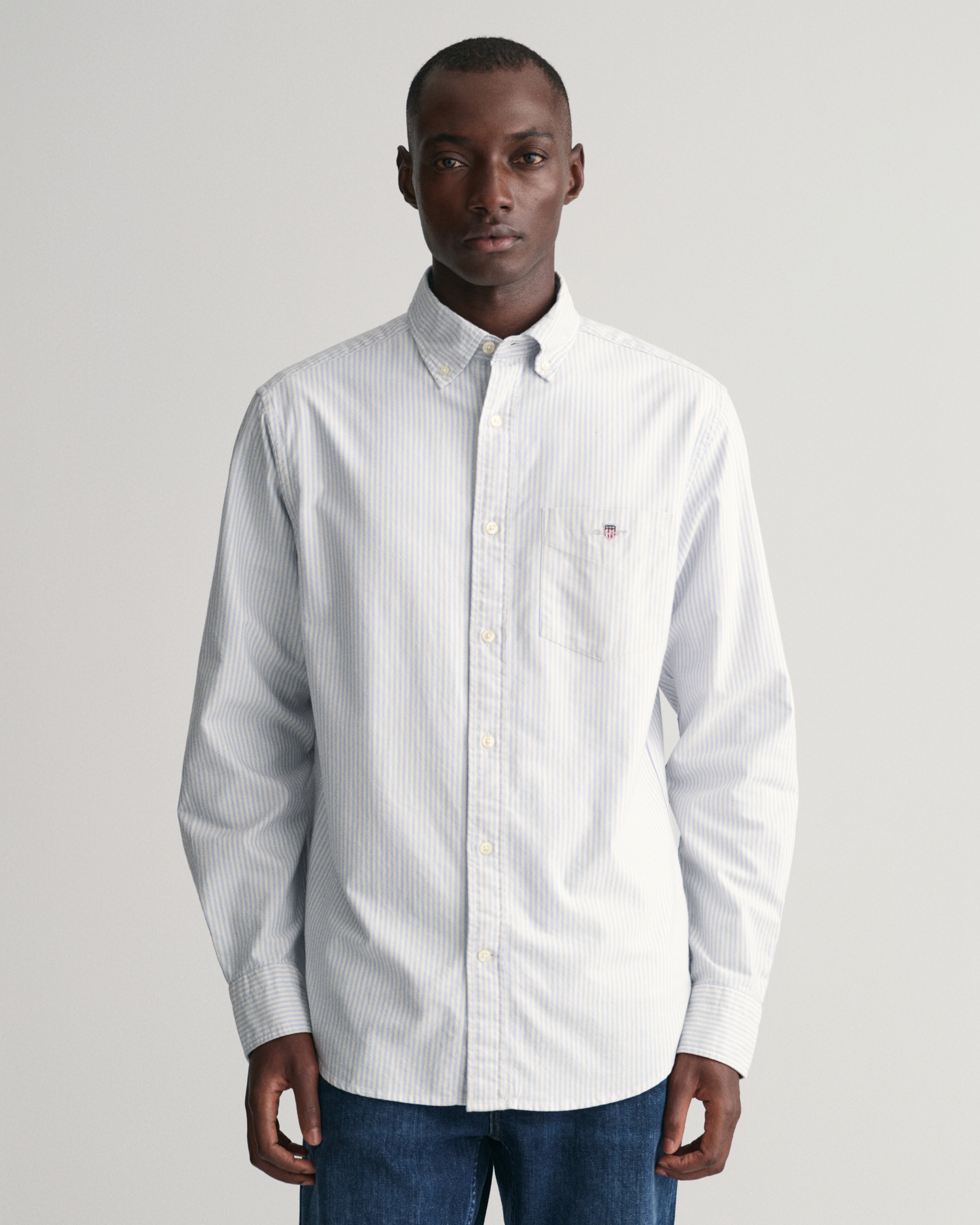 Bild von Gant Langarmhemd »Regular Fit Oxford Hemd strukturiert langlebig dicker gestreift«, mit dezenter Logostickerei