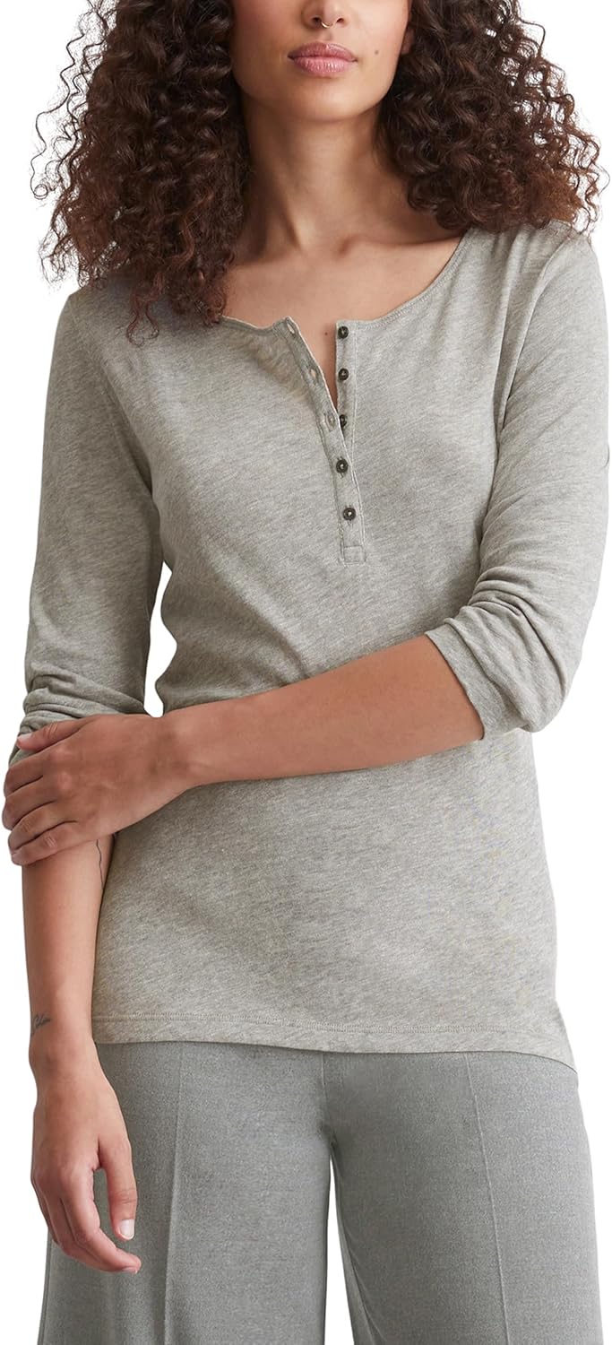 Bild von Marc OߴPolo Damen Langarmshirt aus Bio-Baumwolle mit Knopfleiste, Grau (Soft Stone Melange), XXS