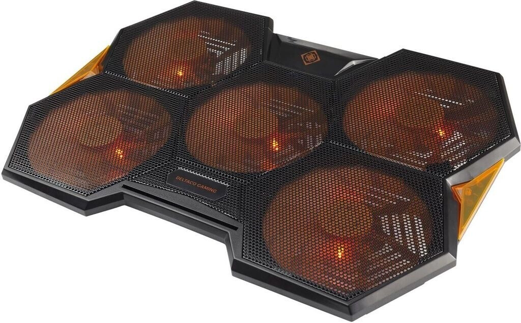 Bild von Deltaco Gaming Laptop Kühler Lüfter - Notebook Kühlung, Laptopkühler Cooling Unterlage, PC Cooler mit USB, belüfteter Ständer verstellbar, Kühlplatte 17 Zoll Schwarz/Orange, 1000-1300 U/min, GAM-072