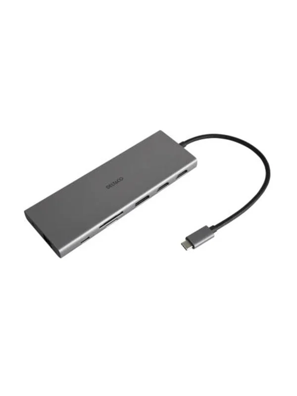 Bild von Deltaco 12in1 USB-C Dockingstation 4K UHD/60Hz 85W silber (USB-C, 12 Ports), Dockingstation + USB Hub, Silber