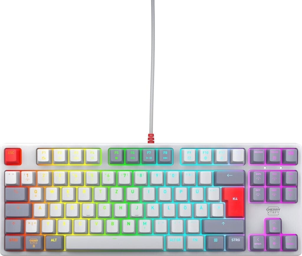 Bild von CHERRY XTRFY K4V2 - Retro Edition - Tastatur - RGB - 80% - TKL - Hintergrundbeleuchtung - USB - QWERTZ - Deutsch - Tastenschalter: CHERRY MX2A Red - Grau (CX-K4V2-RGB-TKL-RETRO-R-GER)