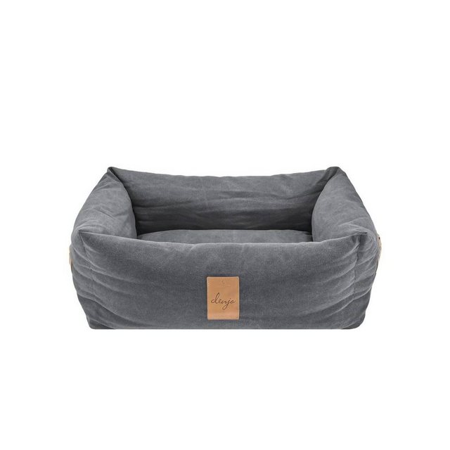 Bild von Denjo Dogs Hundebett Vintage Canvas mit Lederdetails im Landhausstil, Bezug waschbar, erhöhter Rand (M) 70x60cm "Classic Nest" stone grey