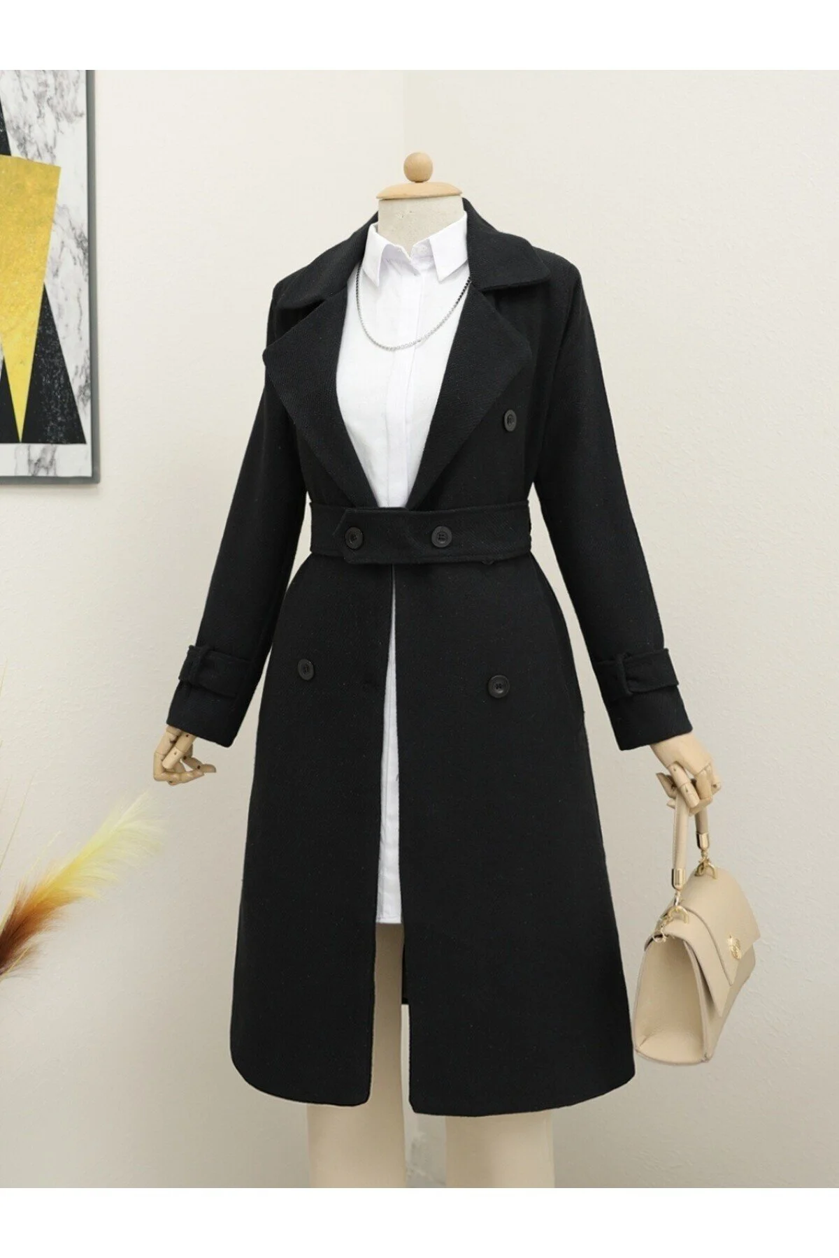 Bild von Modamorfo Detailreicher Bolero-mantel Mit Gürtel Und Futter für Damen - L