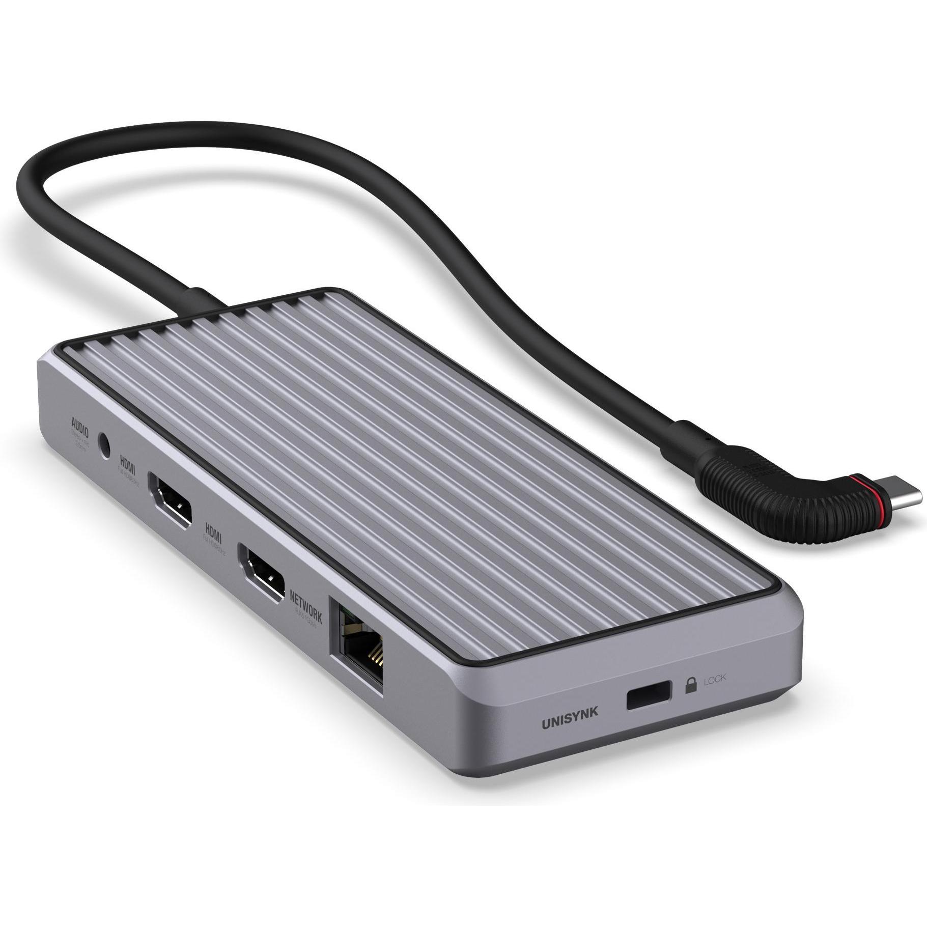 Bild von Unisynk 10 POrt USB-C Hub 4K 60Hz 100W Grey (USB-C), Dockingstation + USB Hub, Grau