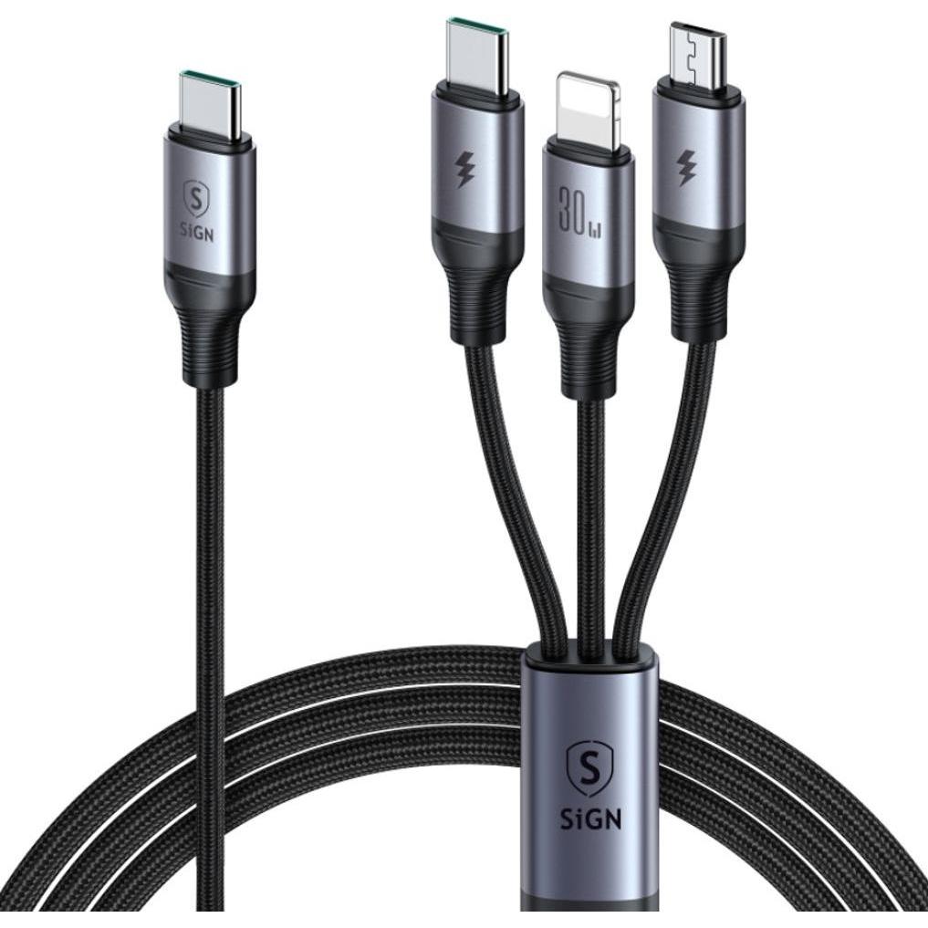 Bild von SIGN 3-in-1 USB-C to Lightning, USB-C, Micro-USB, 1.2m - Black (1.20 m), USB Kabel