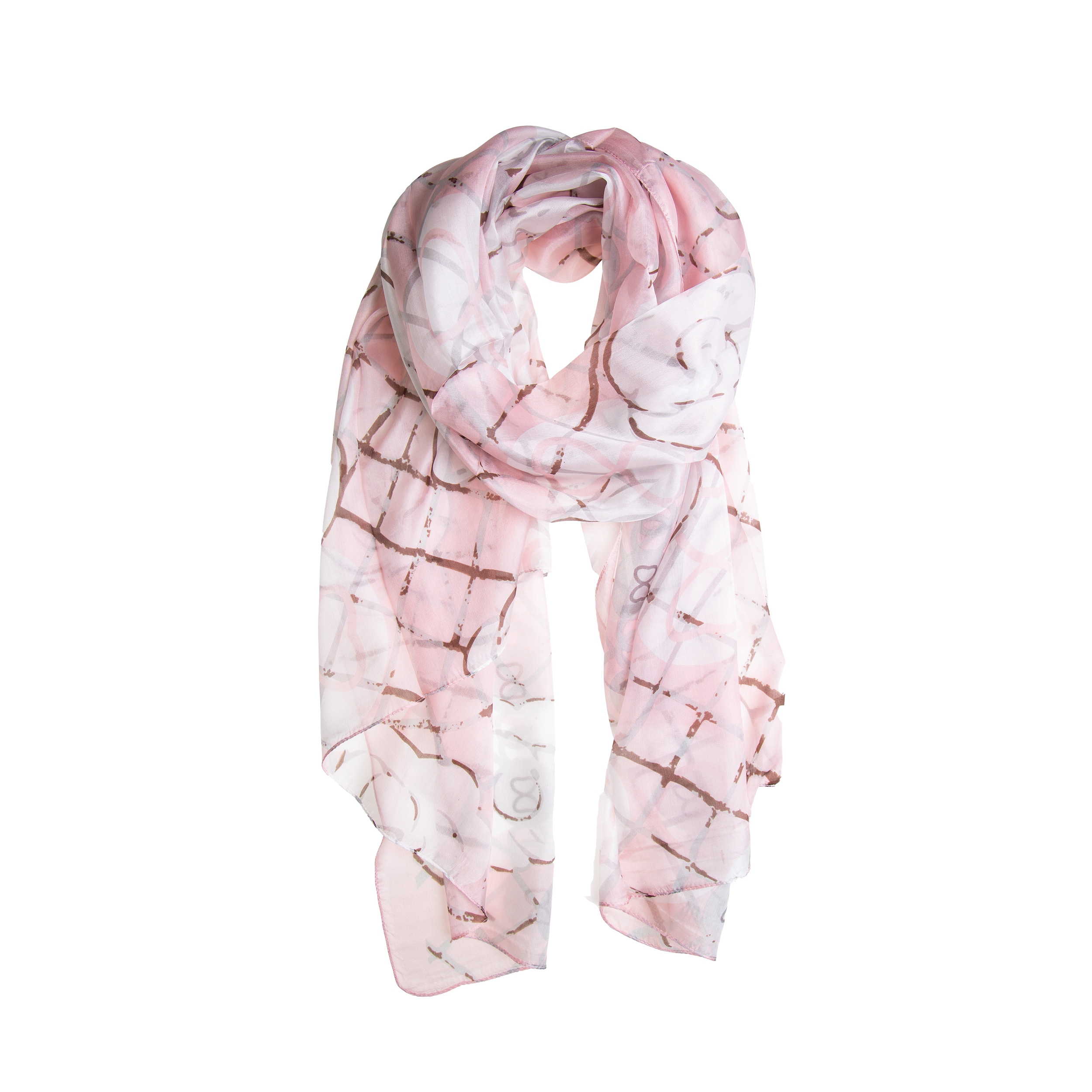 Bild von SEABRIGHT Seidenschal Seidenschal Halstuch Schal Chiffon weiß rosa Grafikprint