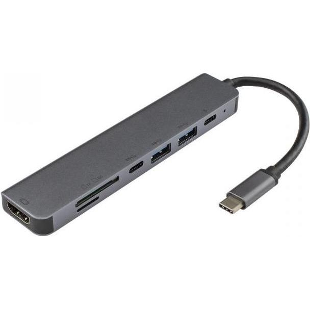 Bild von Sbox TYPEC-7IN1 PD + C + HDMI + TF + SD + 2 x USB (USB-C, 2 Ports), Dockingstation + USB Hub, Grau