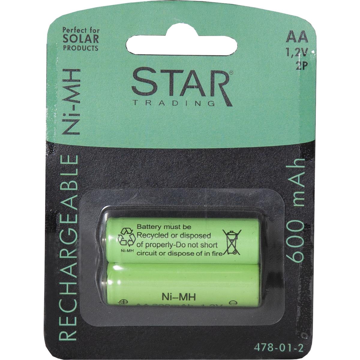 Bild von Ersatzakku für Solarartikel, AA -1,2V NiMH - 600mAh - 2er Set - Solarakku