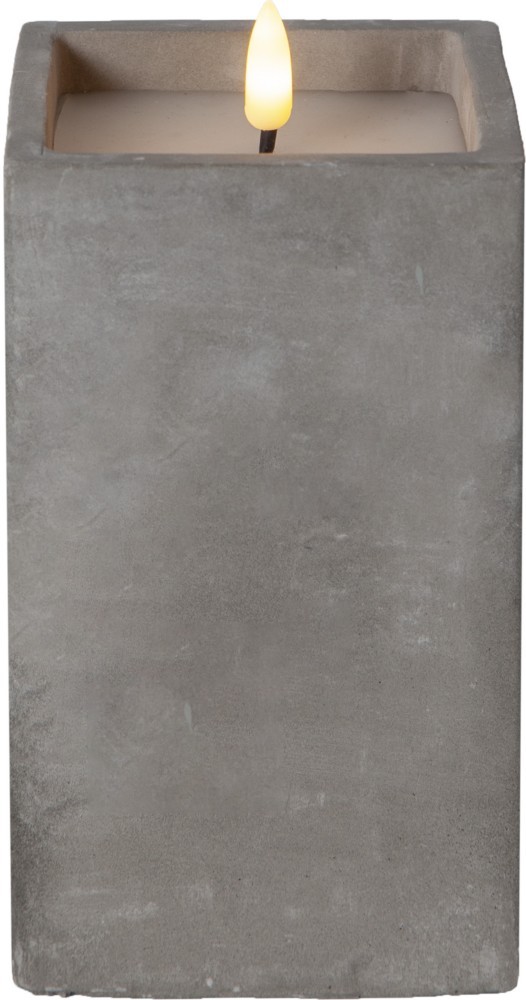 Bild von Star Trading LED Stumpenkerze Beton Quader mit Timer, 9x9x16,5cm, quadratisch, batteriebetrieben, Beton-Optik, Flackereffekt