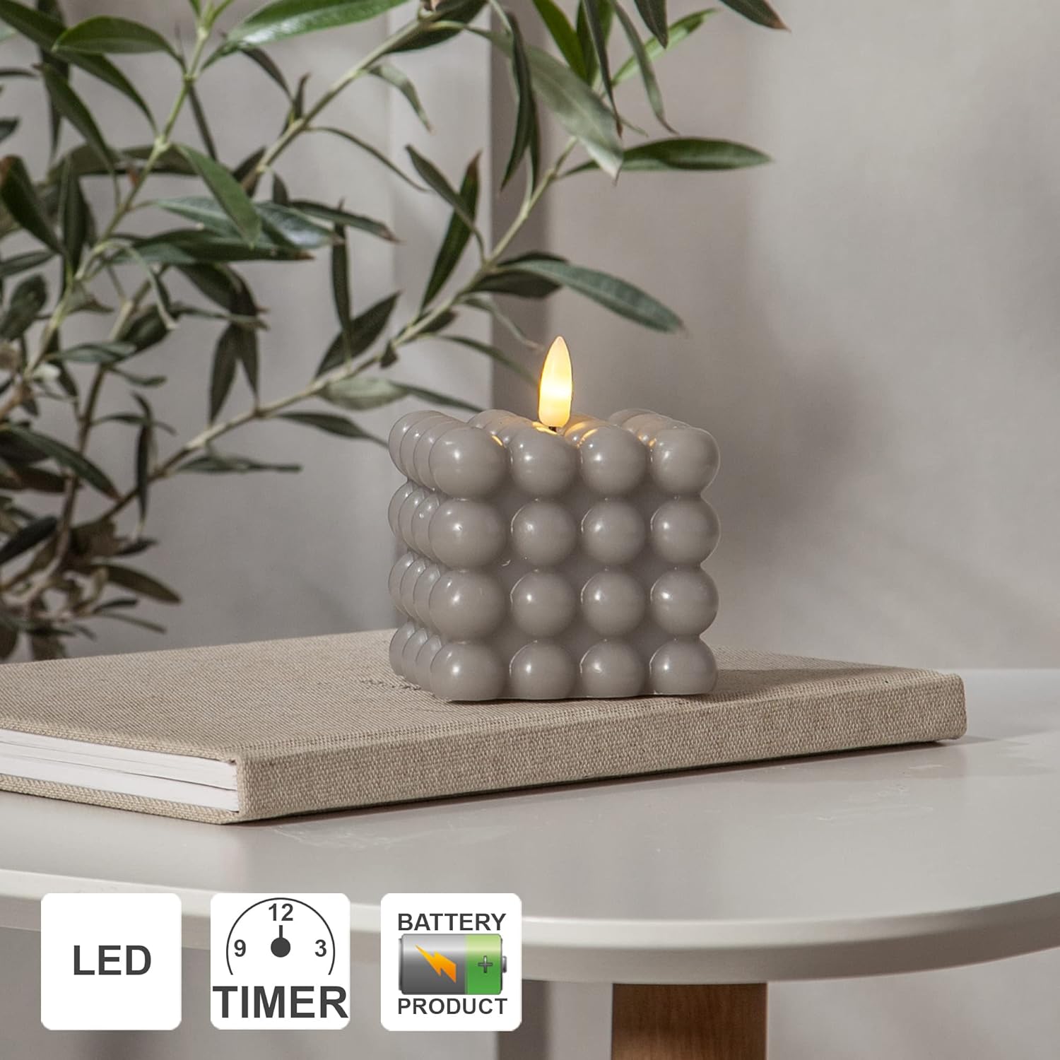 Bild von STAR TRADING LED Dekolicht LED Bubble Stumpen Kerze ‚Dot‘, Echtwachs, grau