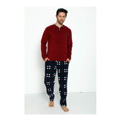 Bild von Pijamaevi Bedrucktes Polar-Pyjama-Set in Bordeaux für Herren - 2XL