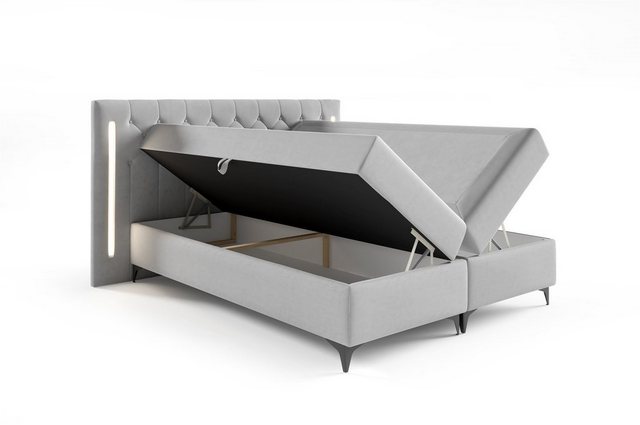 Bild von Fun Möbel Boxspringbett Schlafzimmerbett ELODIE (inkl. Kaltschaumtopper, inkl. Bettkästen), Ambiente-Beleuchtung LED (Weiß) inkl. Fernbedienung