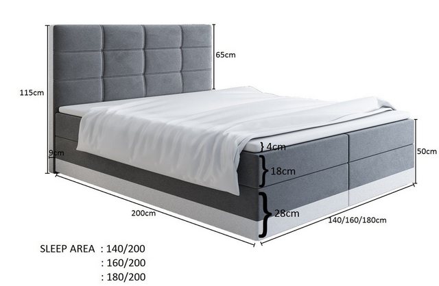 Bild von Fun Möbel Boxspringbett Schlafzimmerbett CHARLIE (inkl. Kaltschaumtopper, inkl. 2 Bettkästen), in Stoff Alcantara oder Kunstleder Soft