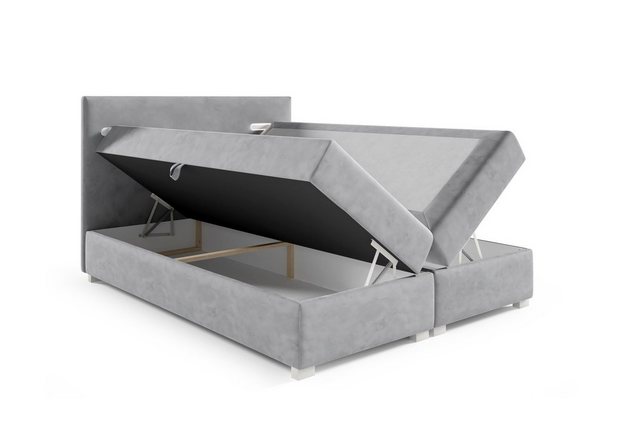Bild von Fun Möbel Boxbett Schlafzimmerbett CAPRICE in Stoff (inkl. 2 x Bettkasten und Topper, Ambiente-Beleuchtung mit Touch Funktion), Gepolstertes Kopfteil