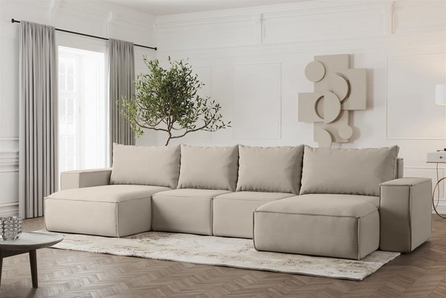 Bild von Fun Möbel Wohnlandschaft Sofa U-Form ESTELLE, Rücken echt bezogen