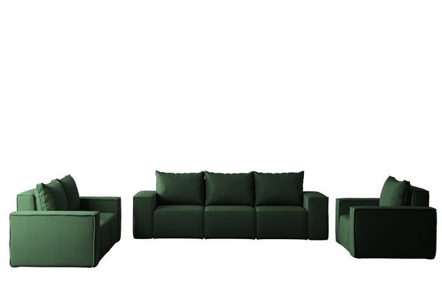 Bild von Fun Möbel Polstergarnitur Sofa-Set Designersofa ESTELLE 3-2-1 Sofagarnitur in Stoff, (Rücken echt bezogen)