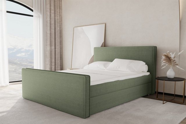 Bild von Fun Möbel Boxbett Schlafzimmerbett CELES Stoff Poso (Gepolstertes Kopf- und Fußteil), inkl. Topper und 2 Bettkästen