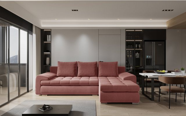 Bild von Fun Möbel Ecksofa Sofa HECKTOR, inkl. 3 Rückenkissen, inkl. Schlaffunktion mit Bettkasten
