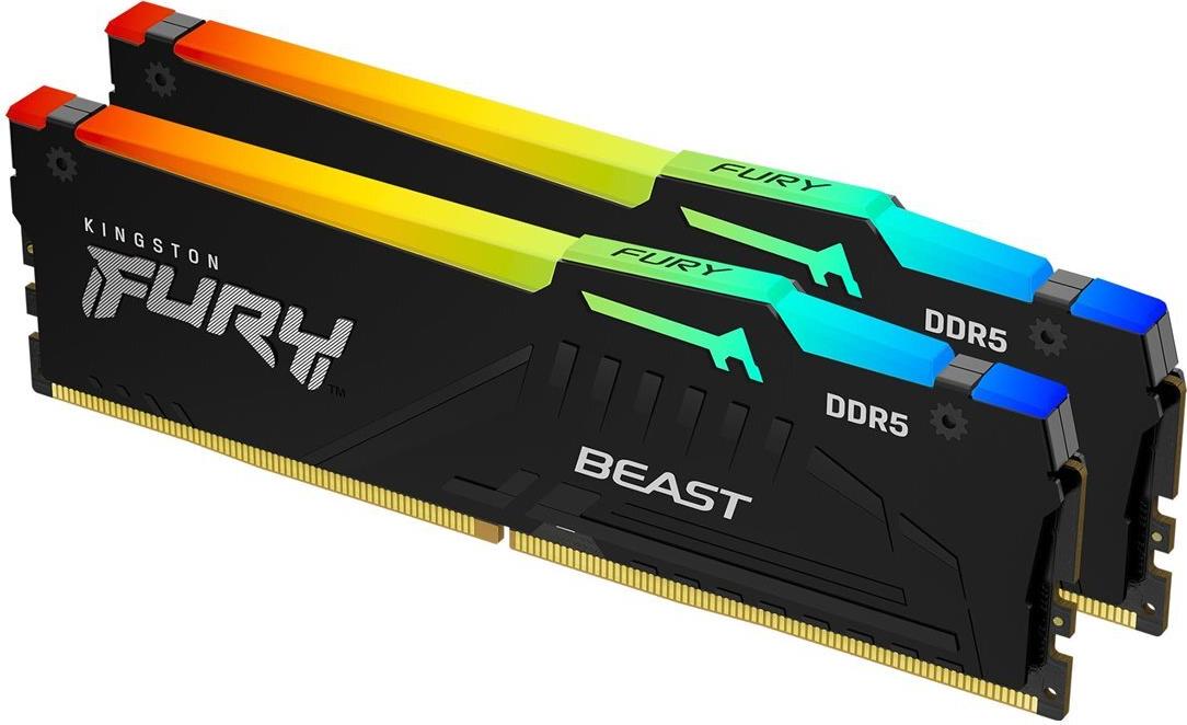 Bild von Kingston FURY Beast RGB Schwarz 32GB Kit (2x16GB) DDR5-6400 EXPO DIMM Arbeitsspeicher, CL32-39-39, 1.4V