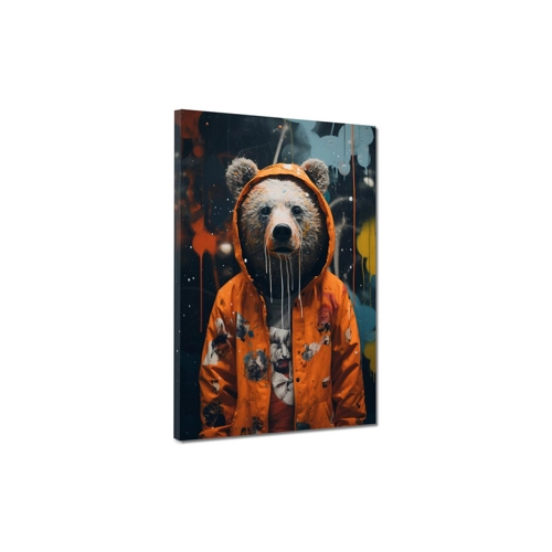 Bild von Bär im Regenmantel Leinwandbild Wandbild abstrakt Kunstdruck XL 75x100cm