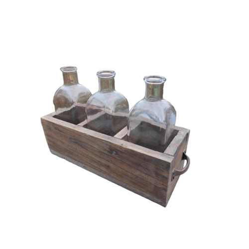 Bild von Deko-Impression Kasten Box mit 3 Glasflaschen/Vasen Holz massiv Landhausstil