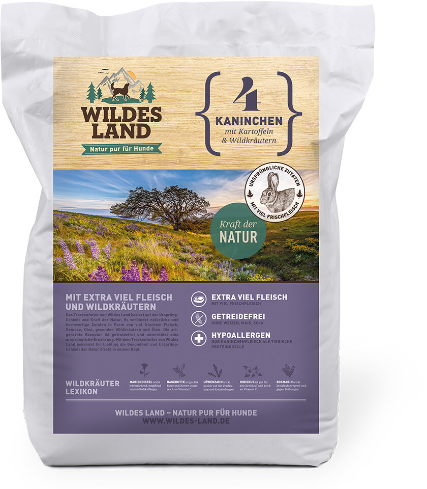 Bild von Wildes Land Hunde-Trockenfutter Kaninchen mit Kartoffeln und Wildkräutern 1 kg