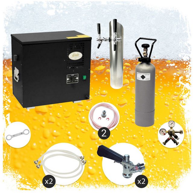 Bild von Untertheken Komplett Set Zapfanlage, Bierzapfanlage AS-40, 2-leitig, Durchlaufkühler, Nasskühler - Untertheke, inkl. Schanksäule, Green Line, Zapfkopf 2:Flach,Zapfkopf:KeyKeg