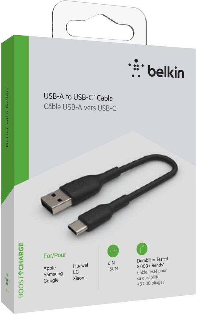 Bild von Belkin BoostCharge USB-C/USB-A Kabel PVC, 15cm USB-Kabel, USB-C, USB Typ A (15 cm)
