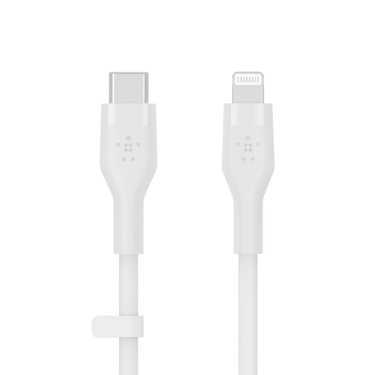 Bild von Belkin BoostCharge Flex Silikon-USB-C/Lightning-Kabel, 3 m, MFi-zertifiziert, 20 W, zum Schnellladen mit PD Power Delivery für iPhone 14/14 Plus, 13, 12, Pro, Max, mini, SE und andere Geräte – Weiß