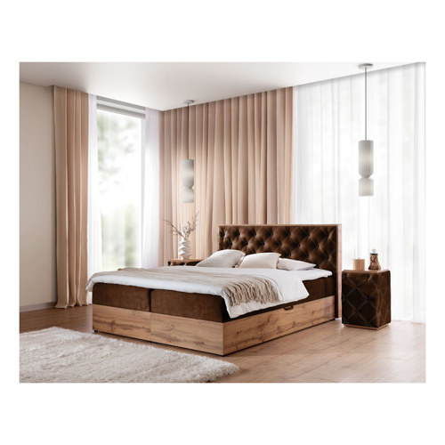 Bild von Boxspringbett Schlafzimmerbett MAXIMO 140x220cm in Stoff Torre Schokobraun