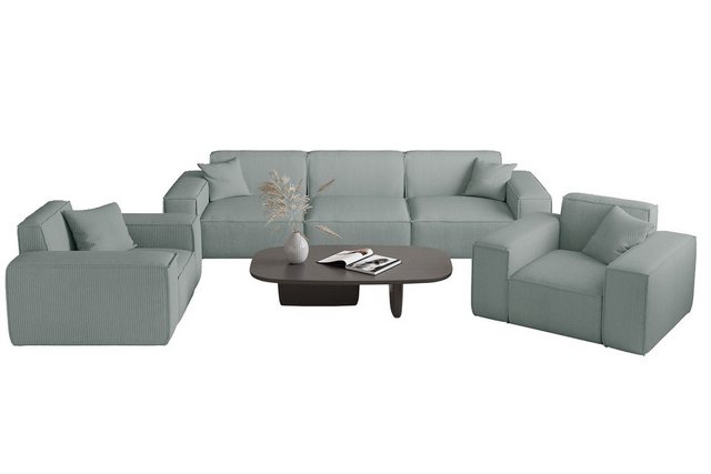 Bild von Fun Möbel Polstergarnitur Sofaset Designersofa CELES PREMIUM 3-1-1 in Stoff Scala, (1 x 3-Sitzer und 2 x Sessel, 3-tlg), Inkl. 4 Zierkissen, Rundumbezug
