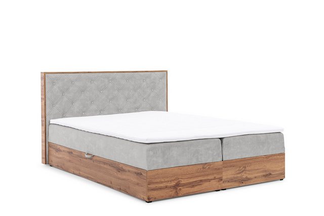 Bild von Fun Möbel Boxbett Schlafzimmerbett MAXIMO Überlänge in Stoff Torre (inkl. Kaltschaumtopper), 2 Bettkästen, Artisan-Eiche-Optik