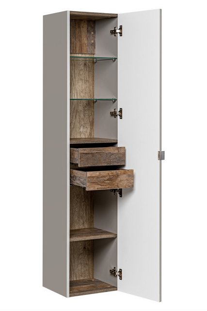 Bild von Fun Möbel Badmöbel-Set Serie AKAN Set 60cm 3/4 tlg mit Hochschrank in Taupe, (Set, 3-St., Waschbeckenunterschrank, Spiegelschrank, Hängeschrank), Schubladen mit Soft-Close-System