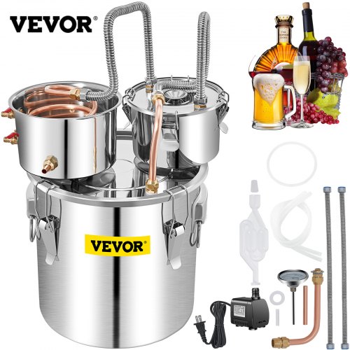 Bild von VEVOR Distillieranlage Moonshine, 50 L Wasser Alkohol Destillierer Moonshine mit doppelter Kondensatpumpe, Edelstahl Moonshine Alkohol  Destillieren Ausrüstung Schnapsbrennen Destille Destilator