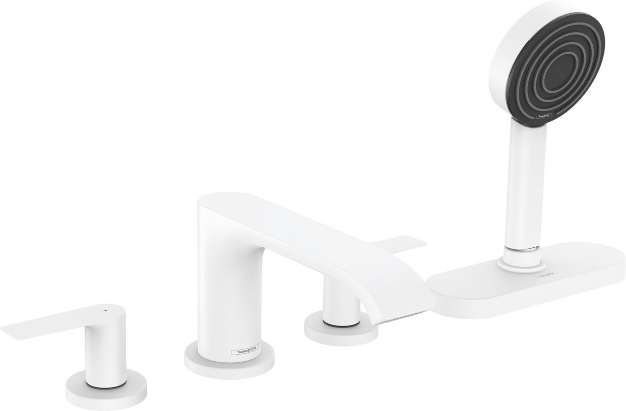 Bild von Hansgrohe Vivenis1x 4-Loch WannenrandarmaturHochwertige Wannenrandarmatur: mit Wanneneinlauf, Duschkopf, Duschschlauch und praktischer SchlauchboxSchnelles Befüllen der Wanne: mit bis zu 23,9 l/min.Durchflussmenge für den Duschkopf max. 10,5 l/min. (je bei 3 bar)PowderRain: die neue Strahlart verwöhnt mit tausenden mikrofeinen Tropfen wie ein hauchzarter SommerregenInklusive Schlauchbox (sBox) für eine leise, leichtgängige und geschützte Schlauchführung am WannenrandVorteil Unterputz-Installation: Mehr Platz am Wannenrand. Grundset zur Installation benötigt (#13440180 separat zu bestellen)Komfort auf ganzer Länge: mit 1,45 m langem Duschschlauch für große Bewegungsfreiheitausgestattet mit hochwertigen und leichtgängigen Keramikventilen von hansgroheLieferumfang: 4-Loch Wannenrandarmatur, Siliconspray, Befestigungsmaterial, Montageanleitung