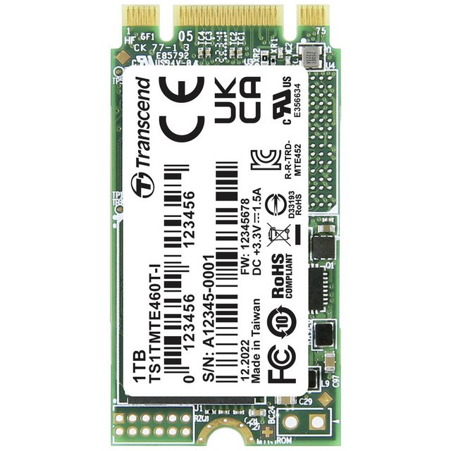 Bild von Transcend MTE460T-I 1TB Interne M.2 PCIe NVMe SSD 2242 PCIe NVMe 3.0 x2 Industrial TS1TMTE460T-I