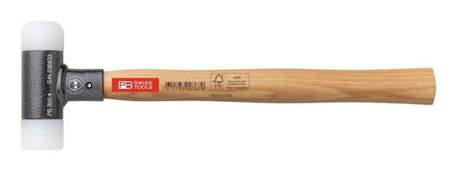 Bild von PB Swisstools Gummihammer, Schonhammer mit Holzstiel rückschlagfrei 40 mm