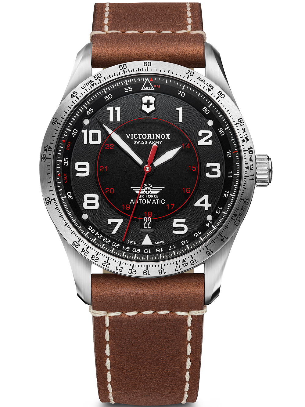 Bild von Victorinox Herren-Uhr AirBoss Mechanical, Herren-Armbanduhr, mechanisch, Wasserdicht bis 100 m, Gehäuse-Ø 42 mm, Armband 22 mm, 90 g, Schwarz/Braun
