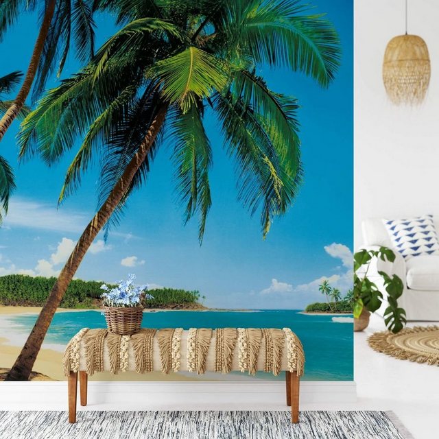 Bild von K&L Wall Art Fototapete Große Fototapete Strand Papiertapete Tropische Palmen Insel Tapete, Wohnzimmer Wandbild modern