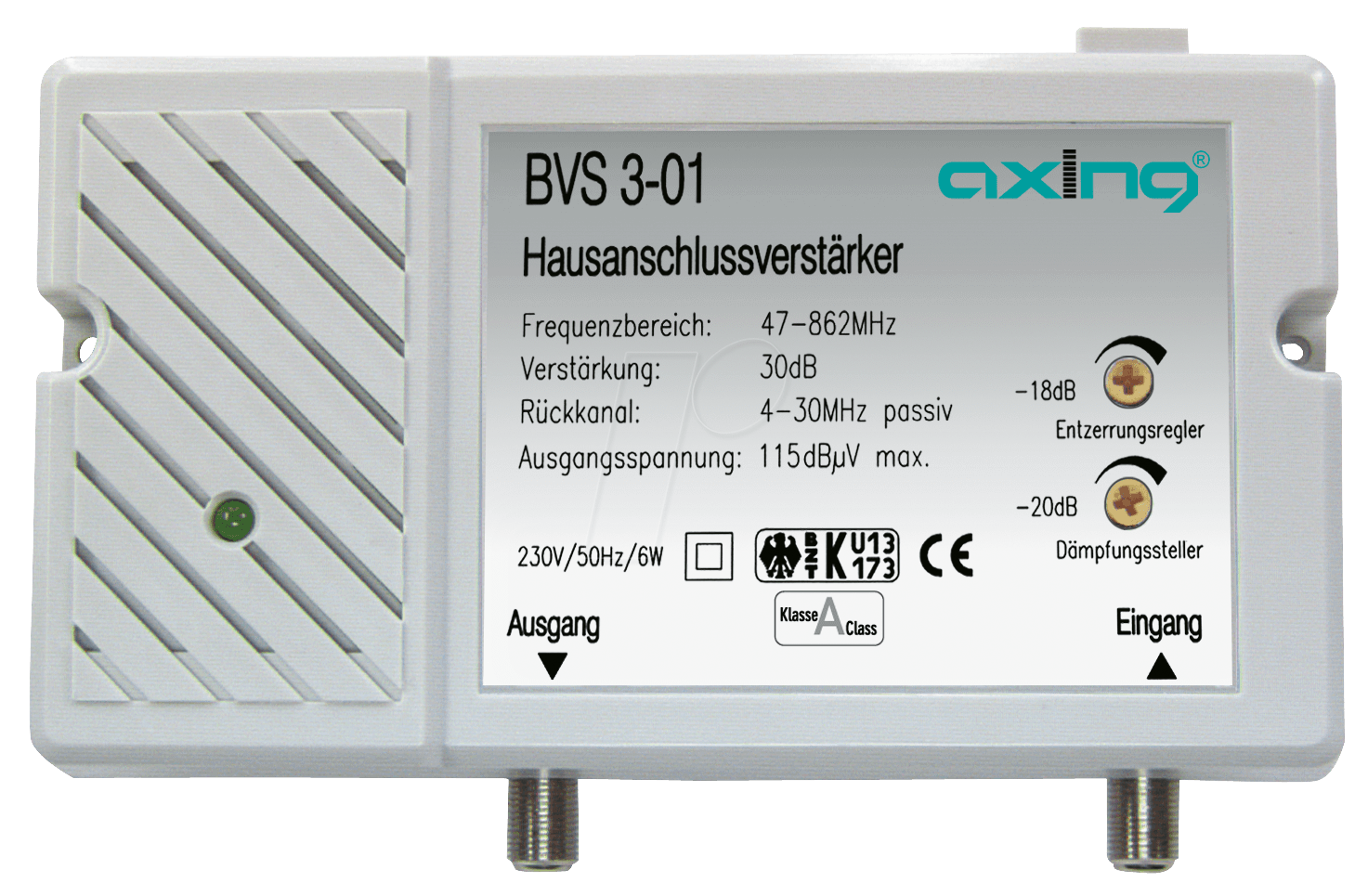 Bild von Axing BVS 3-01 Hausanschlussverstärker mit Rückkanal 5-30 MHz (30 dB, 47-862 MHz, 98 dBµV)