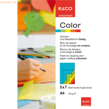 Bild von 10 x Elco Zeichenblock Color A4 120g/qm 5 Farben sortiert
