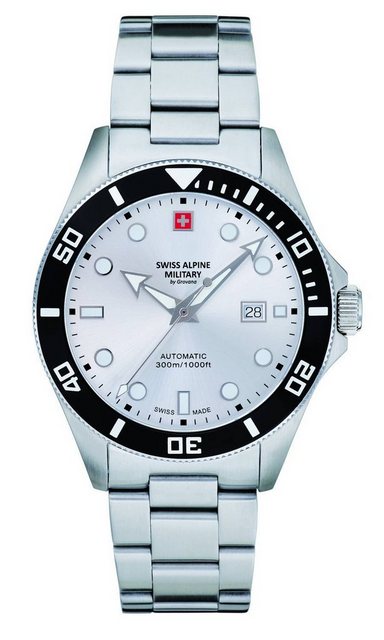 Bild von Swiss Alpine Military, Armbanduhr, 7095.2132 Diver Automatik 44mm 30ATM, Silber, (44 mm)