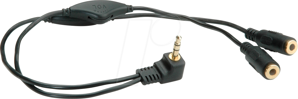 Bild von ROLINE Lautsprecher-Y-Kabel, 3,5mm (Stecker, 2x Buchse), mit Volumenregler Audio-Kabel, Klinke 3,5 mm, 3-polig Stereo (Mini-Klinke) Männlich (Stecker), Klinke 3,5 mm, 3-polig Stereo (Mini-Klinke) Weiblich (Buchse) (28.0 cm)